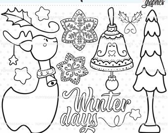 Winter Stamps, Reindeer Stamps, COMMERCIAL USE, Deer Stamps, Christmas Stamps, Winter Coloring Pages, Deer Clipart, Reindeer Clipart