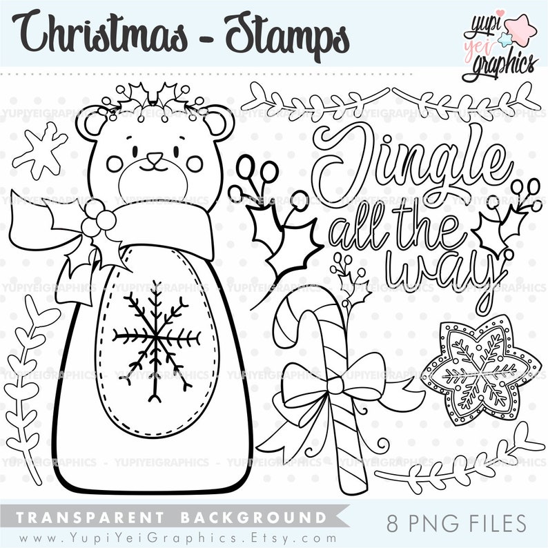Christmas Stamps, Christmas Digital Stamps, COMMERCIAL USE, Christmas Bear Stamps, Christmas Decor, Bear Stamps, Jingle All the Way image 1