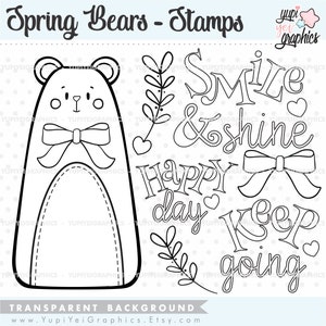 Bear Digital Stamps, Bear Digistamps, COMMERCIAL USE, Spring Digital Stamps, Spring Digistamps, Flowers Digistamps, Digital Stamps, Flowers image 2