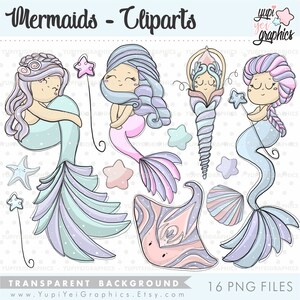 Mermaids Clipart, Mermaid Graphics, Ocean Clipart, Sea Clipart, Mermaid ...