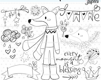 Fox Stamps, Fox Digital Stamps, COMMERCIAL USE, Woodland Stamps, Animal Stamps, Fox Coloring Pages, Coloring Pages, Cute Digital Stamps