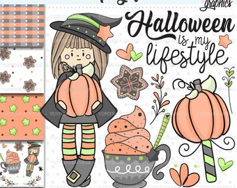 Halloween Clipart, Halloween Graphic, Witch Clipart, COMMERCIAL USE, Witch Graphic, Halloween Party, Pumpkin Clipart, Pumpkin Spice Clipart