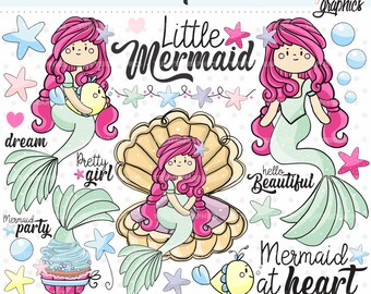 Mermaid Clipart, Princess Clipart, Princess Mermaid Clipart, COMMERCIAL USE, Fairy Tale Clipart, Mermaid Clip Art, Mermaid, Mermaids