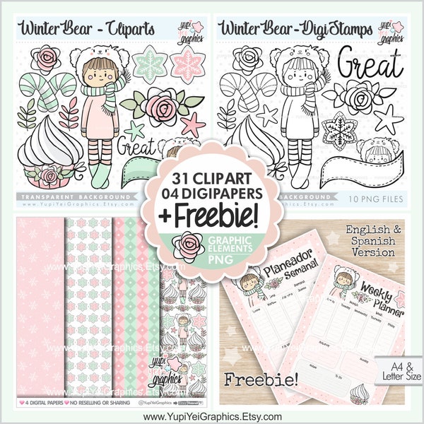 Winter Clipart, Winter Graphics, Winter Digistamps, Winter Digital Papers, Weekly Planner, Planner Decor, Planner Accesories, COMMERCIAL USE