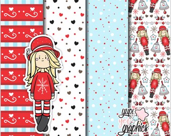 Christmas Digital Paper, Christmas Pattern, COMMERCIAL USE, Christmas Girl, Digital Scrapbook Paper, Christmas Scrapbook Paper, Pattern