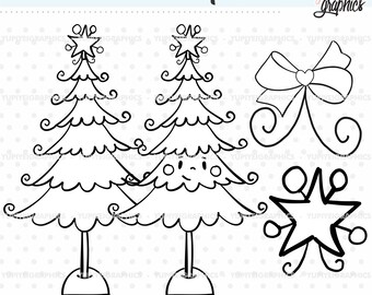 Christmas Stamps, Christmas Digital Stamps, COMMERCIAL USE, Coloring Pages, Christmas Trees Stamps, Christmas Coloring Pages, Bow Stamps