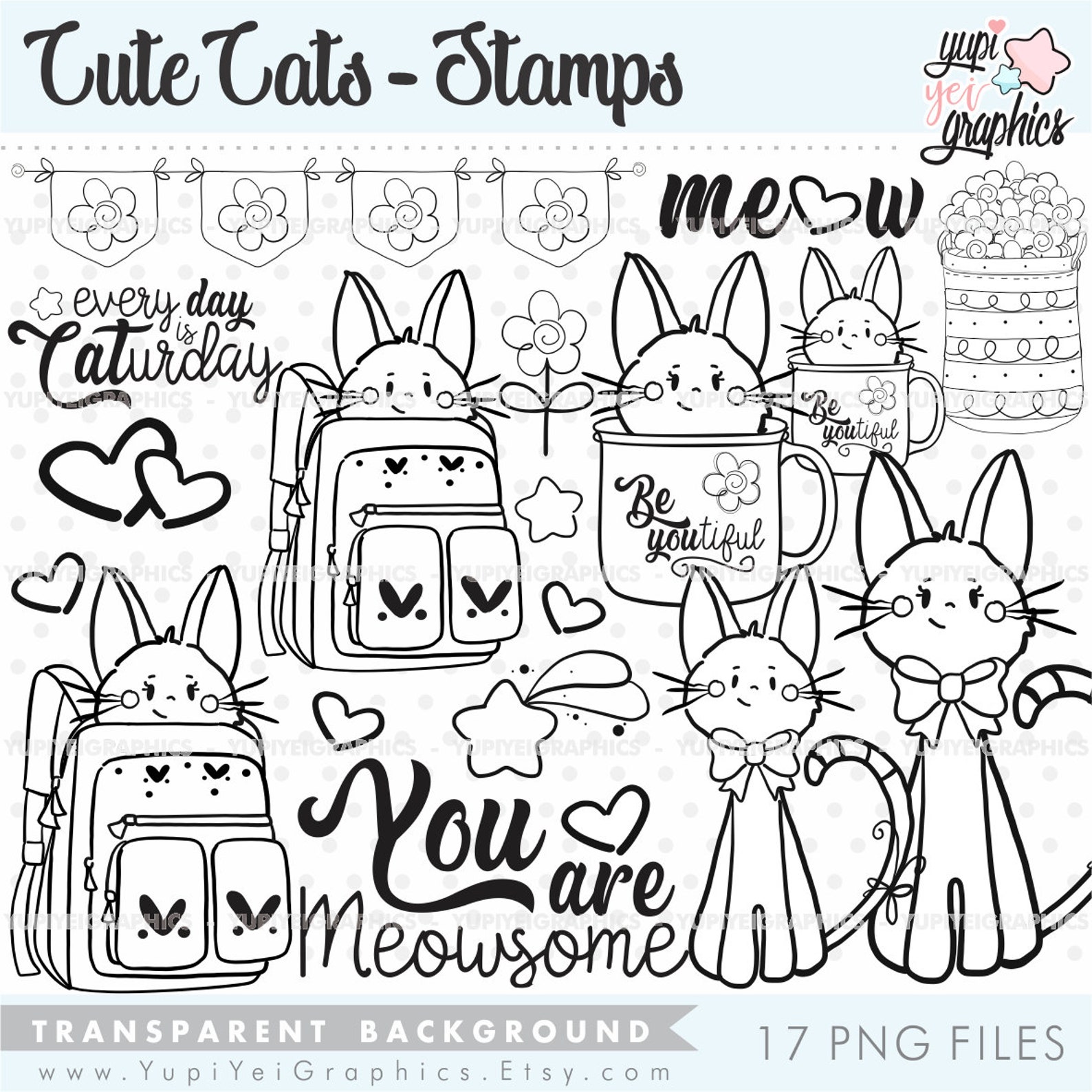 Cat Digital Stamps Cat Stamps COMMERCIAL USE Animal Digital Etsy