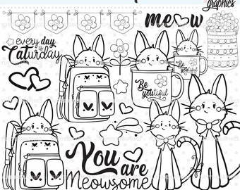 Cat Digital Stamps, Cat Stamps, COMMERCIAL USE, Animal Digital Stamps, Kitty Digital Stamps, Kitty Digistamps, Cat Coloring Pages, Cat