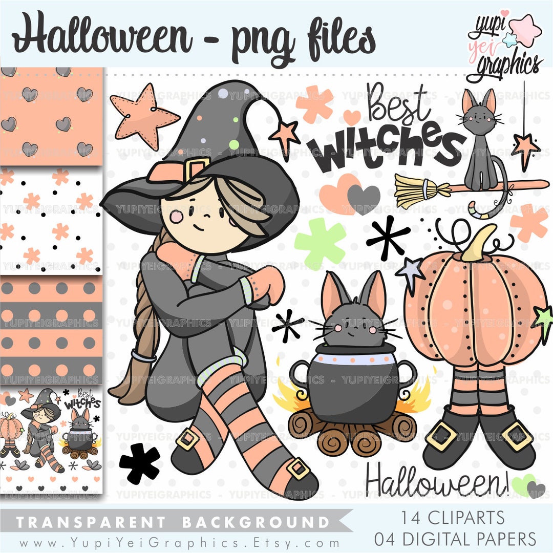 Halloween Clipart, Halloween Graphics, Witch Clipart, COMMERCIAL USE ...