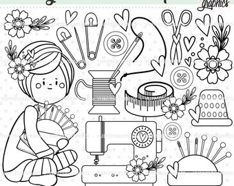 Sewing Machine Stamps, Sewing Stamps, Crafty Girl, COMMERCIAL USE, Sewing Machine PNG, Scrapbook Girl, Scrapbooking Stamps, Sewing Tools