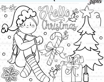 Christmas Stamps, Christmas Coloring Pages, COMMERCIAL USE, Coloring Pages, Christmas Clip Art, Christmas Tree, Christmas Gift, Christmas