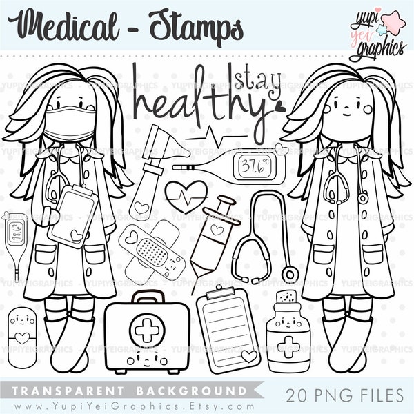 Medical Stamps, Doctor Stamps, Medical Digistamps, COMMERCIAL USE,  Healthcare Stamps, Medical Clipart, Quarantine Stamps, Hospital Stamps
