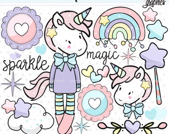 Unicorn Clipart, Unicorn Graphics, Rainbow Clipart, COMMERCIAL USE, Rainbow Graphics, Crown Clipart, Fairy Tale Clipart, Unicorn Clip Art