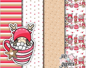 Christmas Digital Paper, Christmas Printable Paper, Christmas Decorative Paper, COMERCIAL USE, Christmas Pattern, Hot Cocoa, Chocolate