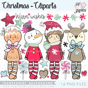 Christmas Clipart, Christmas Graphics, COMMERCIAL USE, Snowman Clipart, Gingerbread Clipart, Christmas Girl Clipart, Reindeer Clipart, Deer