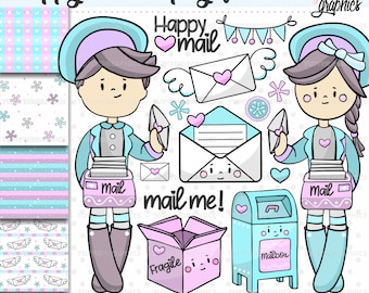 Happy Mail Clip Art, Happy Mail Clipart, COMMERCIAL USE, Happy Mail Graphics, Postman Clipart, Delivery Clipart, Delivery Graphics, Outgoing
