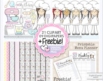 Chef Clipart, Chef Girl Clipart, COMMERCIAL USE, Kitchen Clipart, Baker Clipart, Baking Clipart, Pastry Chef, Bakery Clipart, Girl Clipart