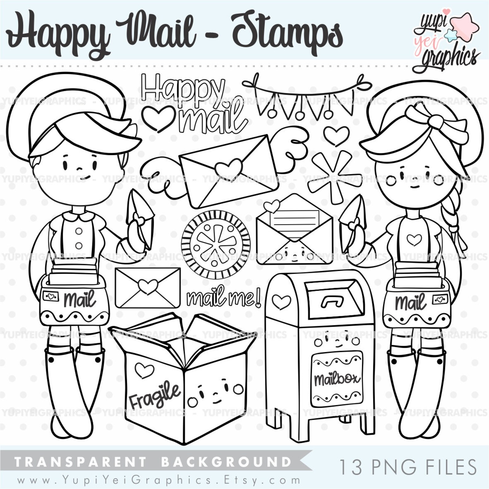 Happy Mail Stamps Mail Stamps COMMERCIAL USE Postman Etsy