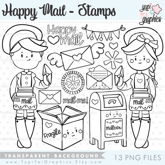 Happy Mail Stamps, Mail Stamps, COMMERCIAL USE, Postman Stamps, Delivery  Stamps, Outgoing Stamps, Incoming Stamps, Postman Digital Stamps