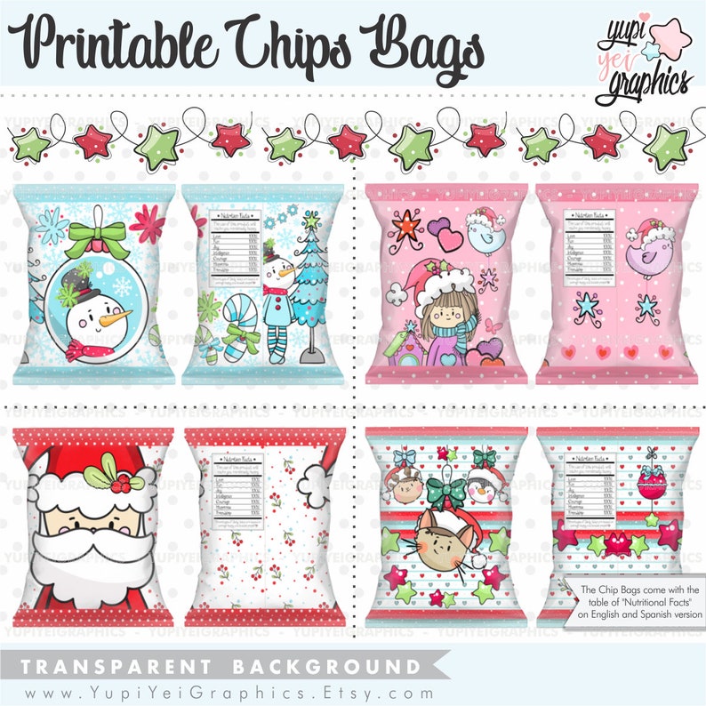 Christmas Chips Bags PNG Printable Chips Bags COMMERCIAL Etsy