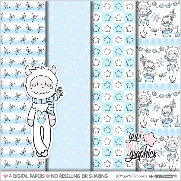 Yeti Digital Papers, Yeti Patterns, COMMERCIAL USE, Monster Digital Papers, Monster Patterns, Abominable Snowman, Winter Digital Papers