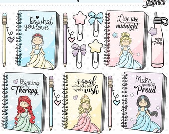 Planner Clipart, Princess Clipart, Planner Graphics, COMMERCIAL USE, Planner Clip Art, Princesses Clipart, Clipart Planners, School Clipart