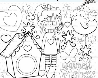 Christmas Digital Stamps, Christmas Stamps, COMMERCIAL USE, Christmas Coloring Pages, Christmas Line Art, Christmas Outlines, Christmas