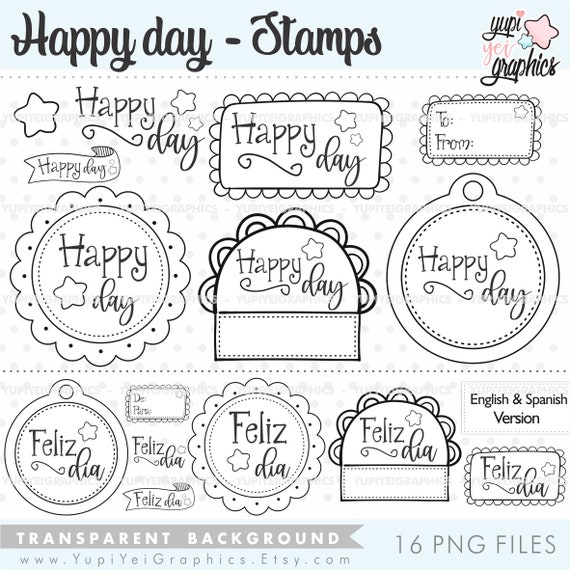 Happy Day Stamps, Celebration Stamps, COMMERCIAL USE, Birthday Stamps,  Badges Stamps, Shapes Stamps, Frame Stamps, Birthday Digistamps