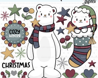 Christmas Clipart, Winter Bear Clipart, COMMERCIAL USE, Christmas Bear Clipart, Bear Clipart, Christmas Clip Art, Christmas Graphics, Bear