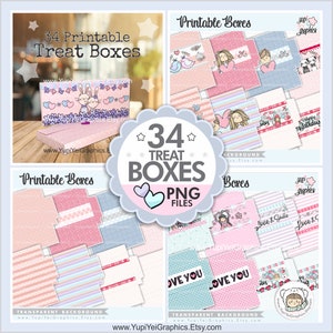 Treat Boxes, Printable Boxes, Boxes PNG, Party Favors, Printable Treat Boxes, Party Boxes, Digital Boxes, Candy Box, Valentine's Day, Boxes zdjęcie 1