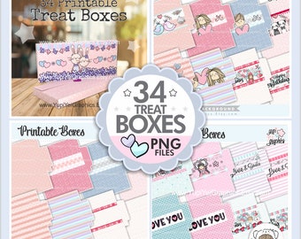 Treat Boxes, Printable Boxes, Boxes PNG, Party Favors, Printable Treat Boxes, Party Boxes, Digital Boxes, Candy Box, Valentine's Day, Boxes