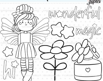 Fairy Digital Stamps, Fairies Digital Stamps, COMMERCIAL USE, Angel Digital Stamps, Fairy Digistamps, Flower Digital Stamps, Coloring Pages