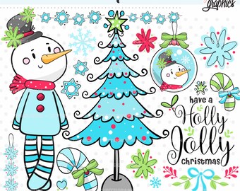 Christmas Clipart, Snowman Clipart, COMMERCIAL USE, Clipart Christmas, Snowman Graphics, Christmas Graphics, Christmas Tree Clipart, Winter