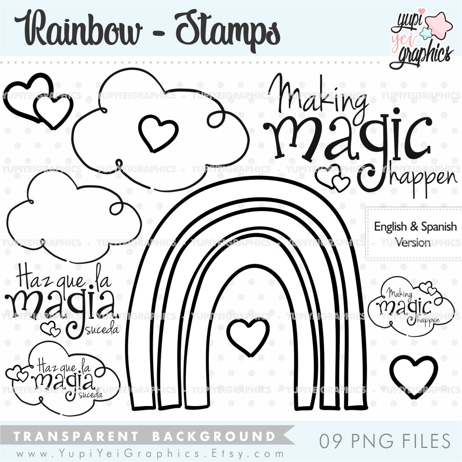 Rainbow Stamps Rainbow Digital Stamps COMMERCIAL USE Cloud Etsy