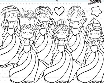 Princess Digital Stamps, Fairy Tale Digital Stamps, COMMERCIAL USE, Princesses Stamps, Princess Stamps, Princess Coloring Pages, Stamps