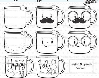 Mug Stamps, Coffee Stamps, COMMERCIAL USE, Coffee Cup Stamps, Coffee Mug Stamps, Men Stamps, Father's Day Stamps, Men's Day Stamps, Stamps