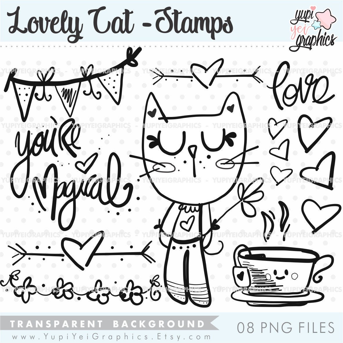 Cat Stamps Cat Digital Stamps COMMERCIAL USE Cat Party Etsy