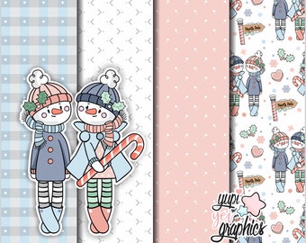 Winter Digital Papers, Christmas Digital Papers, COMMERCIAL USE, Winter Patterns, Snowman Patterns, Snowman Digital Papers, Christmas Papers