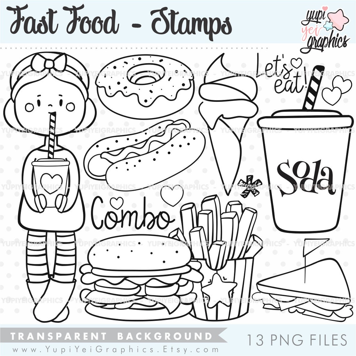 Fast Food Stamps Food Stamps COMMERCIAL USE Hamburguer Etsy