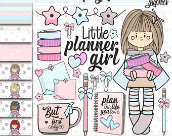 Planner Girl Clipart, Planner Accesories Clipart, Planner Girl Graphics, COMMERCIAL USE, Washi Tapes Clipart, Planner Clipart, Coffee Cup