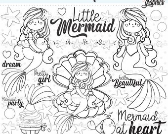 Mermaids Digistamps, Mermaids Digital Stamps, Princess Stamps, COMMERCIAL USE, Fairy Tale Stamps, Mermaid, Mermaids, Princesses Stamps