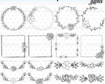 Wreaths Digital Stamps, Wreaths Digistamps, COMMERCIAL USE, Floral Wreaths Digital Stamps, DigiStamps, Frame Digistamp, Spring Digital Stamp