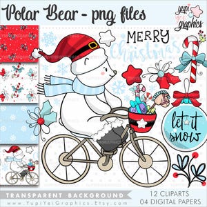 Kerst clipart, ijsbeer clipart, commercieel gebruik, kerst ijsbeer, beer clipart, beer graphics, kerst graphics, ijsbeer