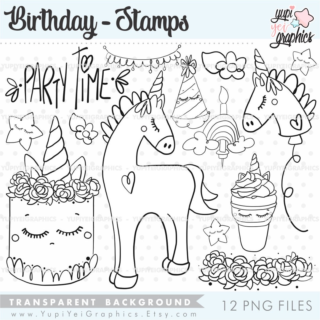 Birthday Stamps, Happy Birthday Stamps, COMMERCIAL USE, Birthday  Digistamps, Balloon Stamps, Cake Stamps, Cupcake Stamps, Party Stamps