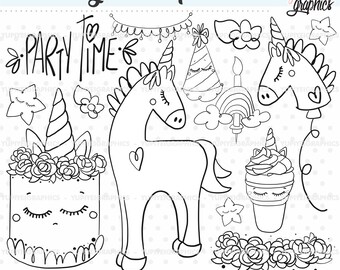 Unicorn Stamps, Birthday Stamps, COMMERCIAL USE, Unicorn Birthday Stamps, Cake Stamps, Birthday Coloring Pages, Unicorn Coloring Pages