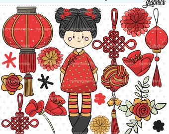 Chinese New Year Clipart, Chinese New Year Graphics, Chinese Clipart, COMMERCIAL USE, Chinese Graphics, Chinese Girl Clipart, New Year