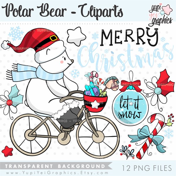 Christmas Clipart, Polar Bear Clipart, COMMERCIAL USE, Christmas Polar Bear, Bear Clipart, Bear Graphics, Christmas Graphics, Polar Bear