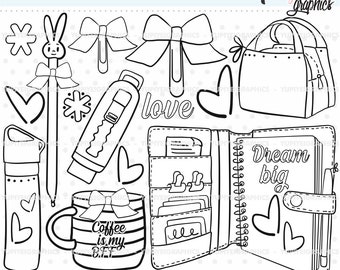 Planners Digital Stamps, Planner Accesories Digital Stamps, COMMERCIAL USE, School Digital Stamps, Coffee Cup Digital Stamps, Office Stuff