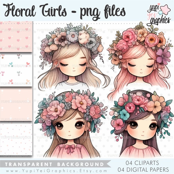 Girl Clipart, Romantic Girl Clipart, Floral Clipart, Spring Girl Clipart, Mother's Day Clipart, Mom Clipart, Spring Graphics, Cute Girl