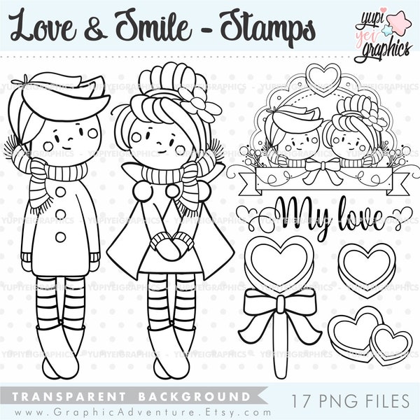 Valentine's Day Stamps, Love Stamps, COMMERCIAL USE, Valentine's Day Digital Stamps, Valentines Day Digistamps, Couple Stamps, Digistamps